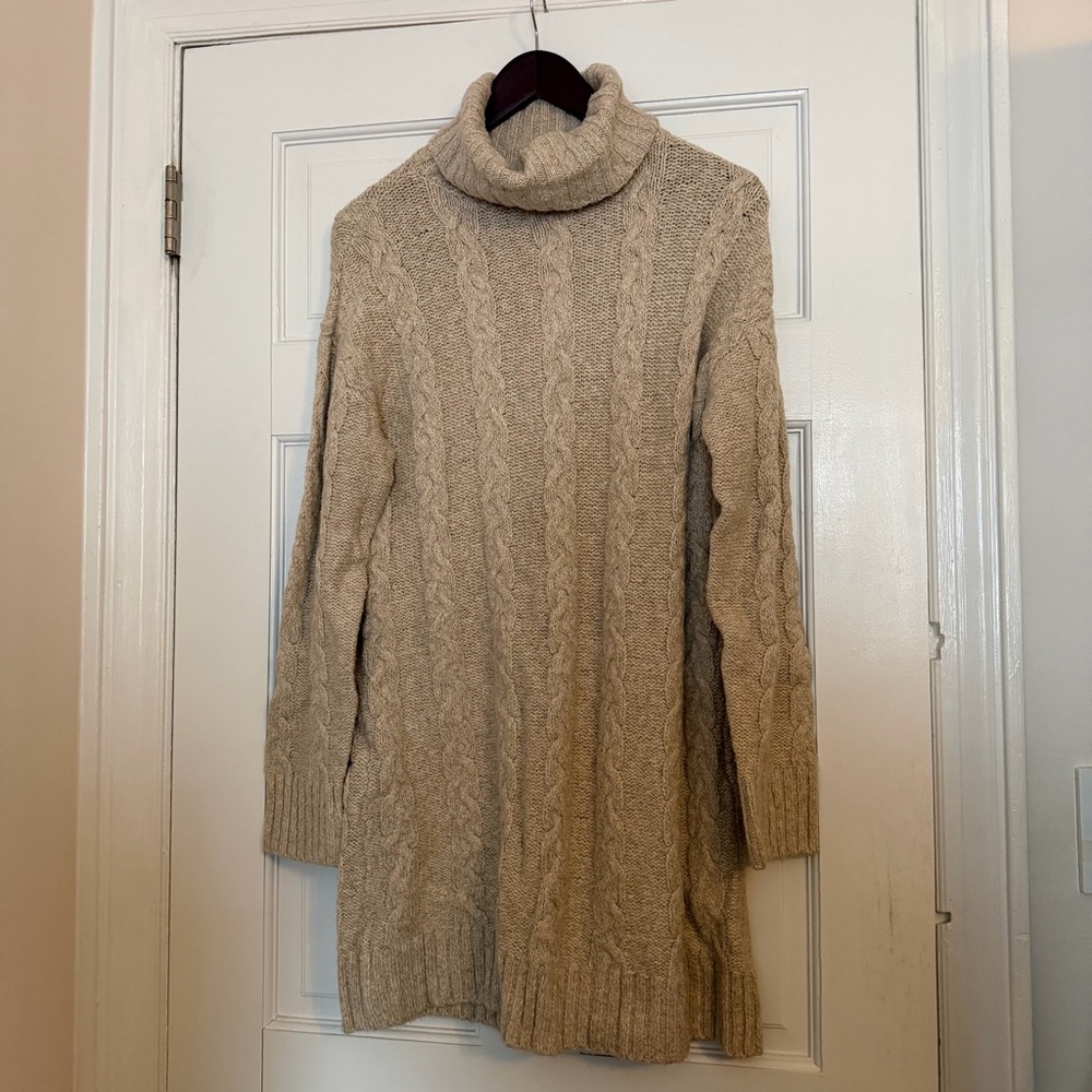 American Eagle Outfitters Beige Knit Turtleneck Sweater Dress Size XS Petite